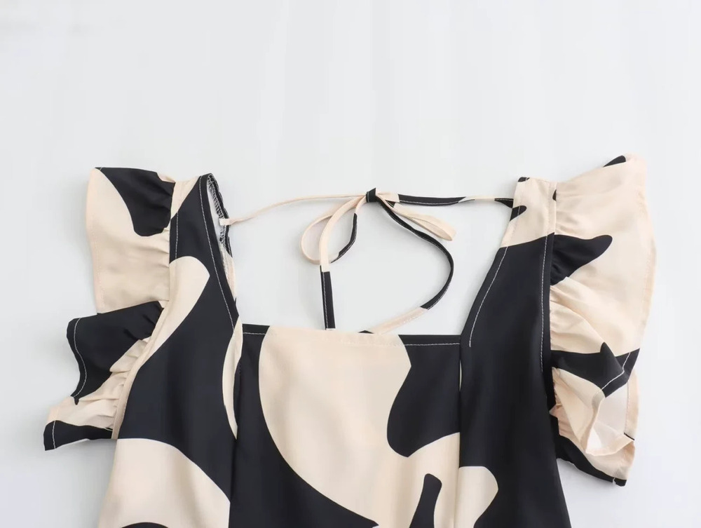 ZARA Printed Tie Front Midi Dress